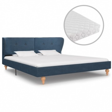 Łóżko z materacem, niebieskie, tkanina, 180 x 200 cm