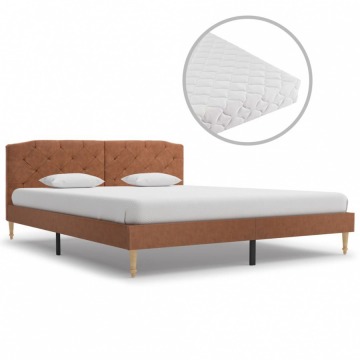 Łóżko z materacem, brązowe, tkanina, 160 x 200 cm