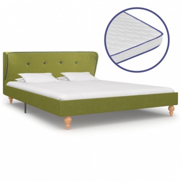 Łóżko z materacem memory, zielone, tkanina, 140 x 200 cm
