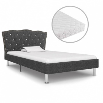 Łóżko z materacem, ciemnoszare, tkanina, 90 x 200 cm
