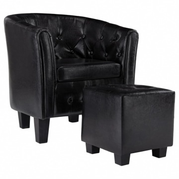 Fotel z podnóżkiem czarny sztuczna skóra