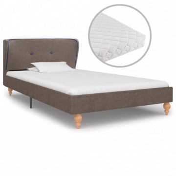 Łóżko z materacem, taupe, tkanina, 90 x 200 cm