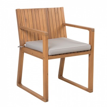 Drewniane krzesło ogrodowe z szarobeżową poduchą SASSARI