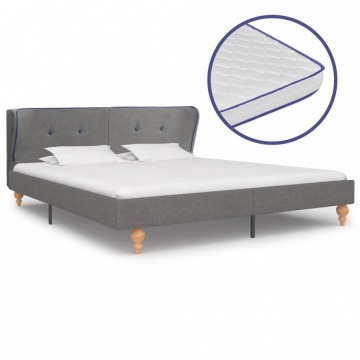 Łóżko z materacem memory, jasnoszare, tkanina, 180 x 200 cm