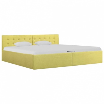 Rama łóżka z podnośnikiem, limonkowa, tkanina, 180 x 200 cm