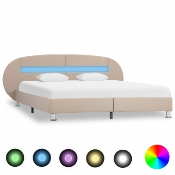 Rama łóżka z LED, cappuccino, sztuczna skóra, 120 x 200 cm