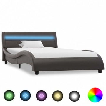Rama łóżka z LED, szara, sztuczna skóra, 100 x 200 cm