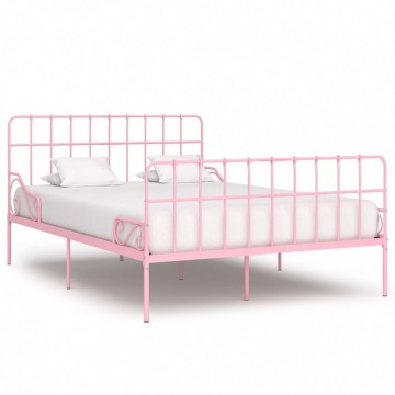 Rama łóżka ze stelażem z listw, różowa, metalowa, 120x200 cm