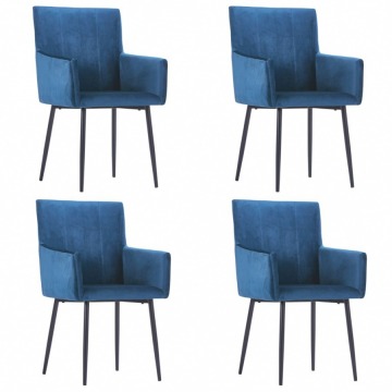 Krzesła do salonu z podłokietnikami 4 szt. niebieskie aksamit