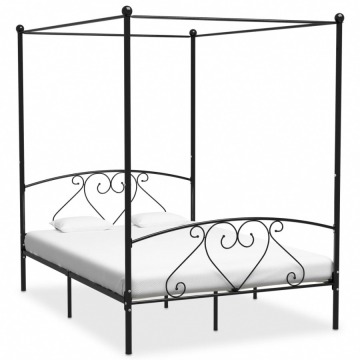 Rama łóżka z baldachimem, czarna, metalowa, 140 x 200 cm