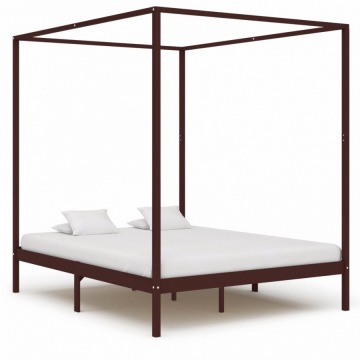 Rama łóżka z baldachimem, ciemnobrązowa, lita sosna, 180x200 cm