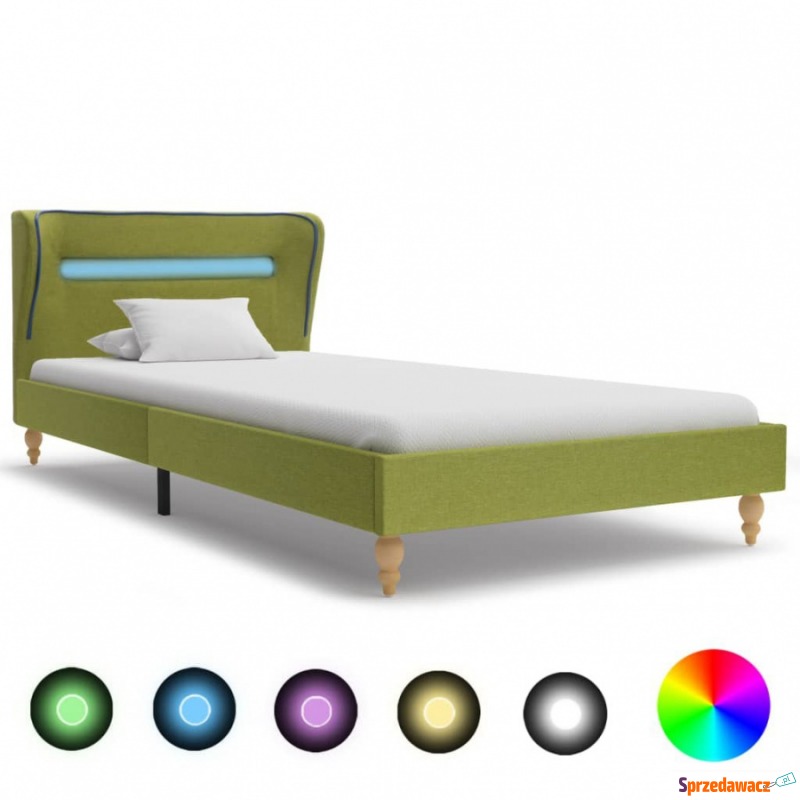 Rama łóżka z LED, zielona, tapicerowana tkani... - Łóżka - Świeradów-Zdrój