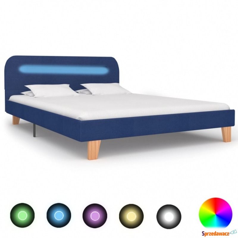 Rama łóżka z LED, niebieska, tapicerowana tka... - Łóżka - Mikołów