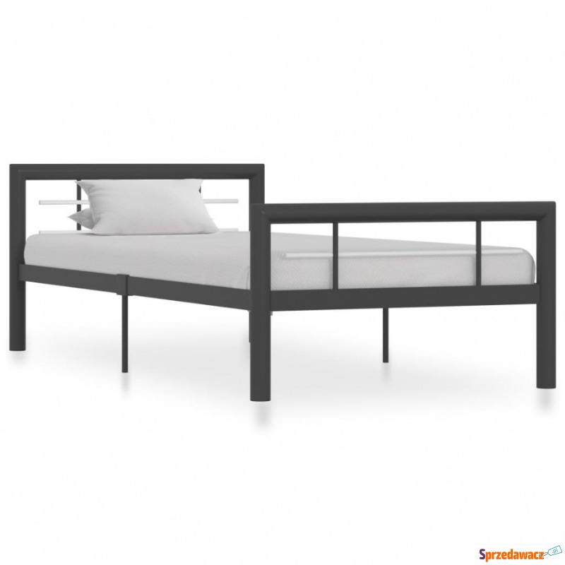 Rama łóżka, szaro-biała metalowa, 100 x 200 cm - Stelaże do łóżek - Kiełpino