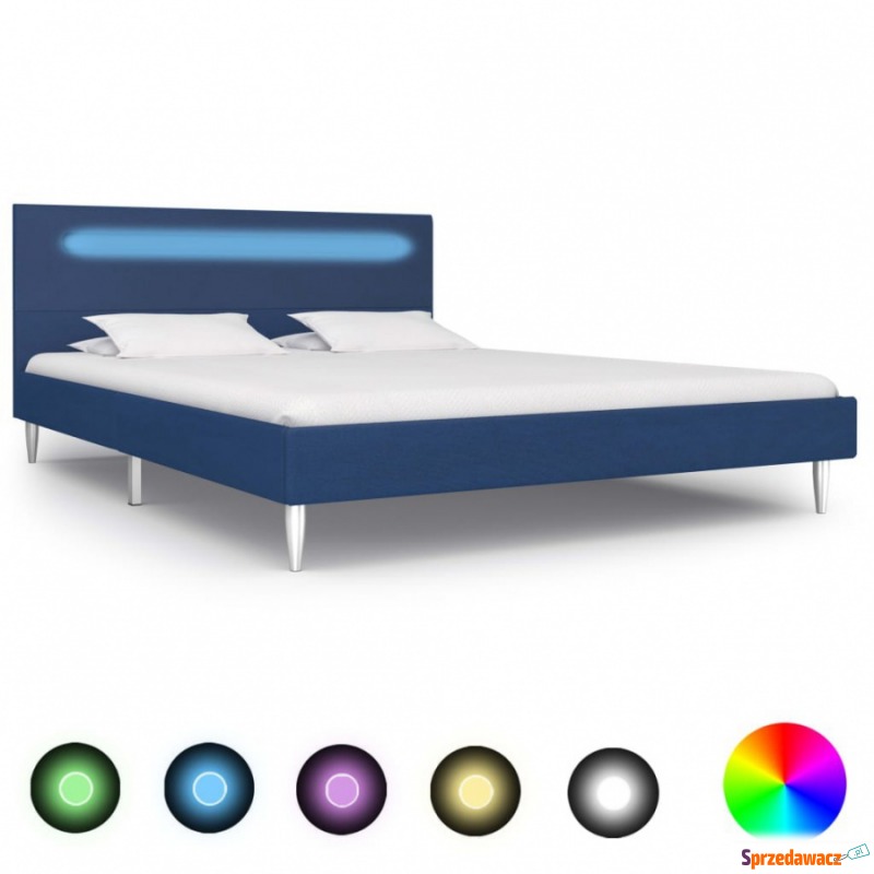 Rama łóżka z LED, niebieska, tapicerowana tka... - Łóżka - Przemyśl