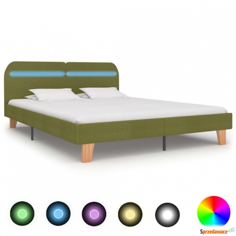 Rama łóżka z LED, zielona, tapicerowana tkani... - Stelaże do łóżek - Kędzierzyn-Koźle