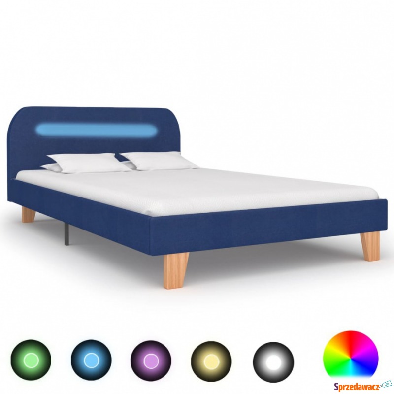 Rama łóżka z LED, niebieska, tapicerowana tka... - Łóżka - Elbląg