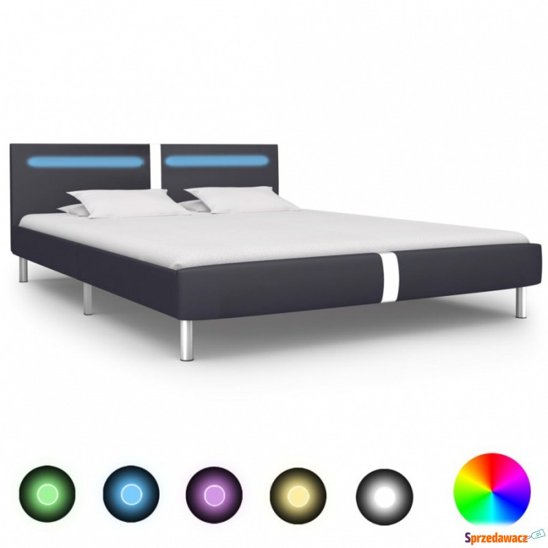 Rama łóżka LED, czarna, sztuczna skóra, 160 x... - Stelaże do łóżek - Żnin