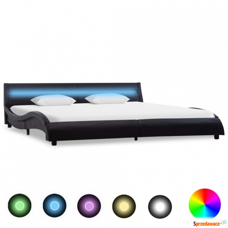 Rama łóżka z LED, czarna, sztuczna skóra, 180... - Łóżka - Nysa