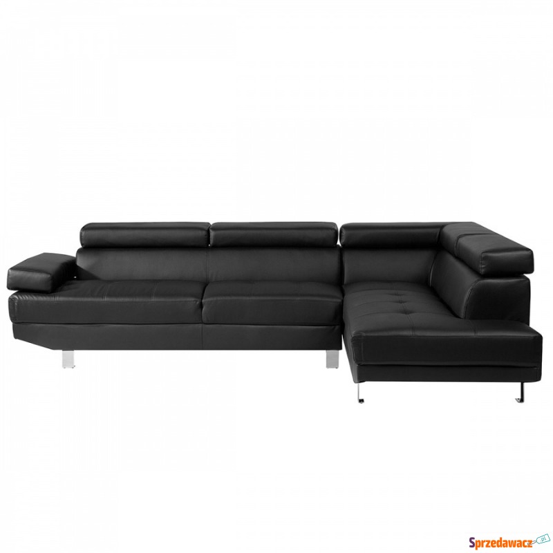 Sofa narożna skóra ekologiczna czarna NORREA - Sofy, fotele, komplety... - Sieradz
