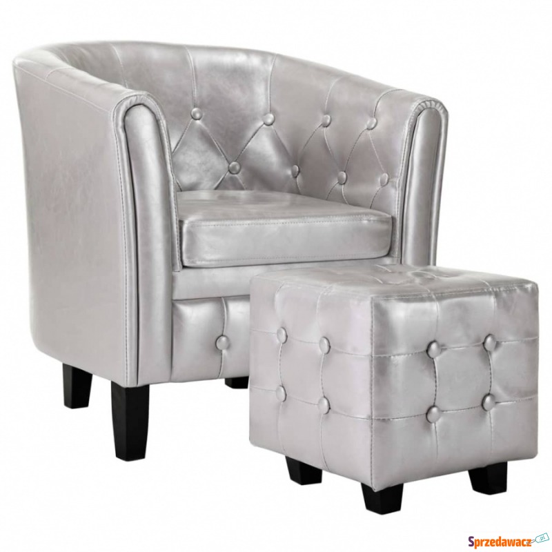 Fotel klubowy z podnóżkiem srebrny sztuczna skóra - Krzesła biurowe - Tarnobrzeg