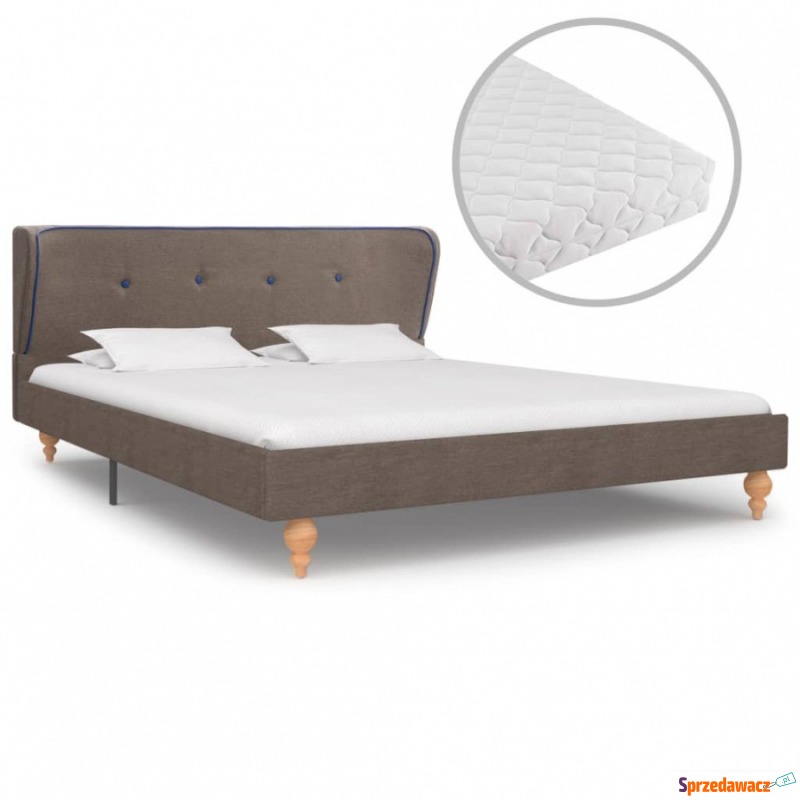 Łóżko z materacem, taupe, tkanina, 140 x 200 cm - Łóżka - Wałbrzych