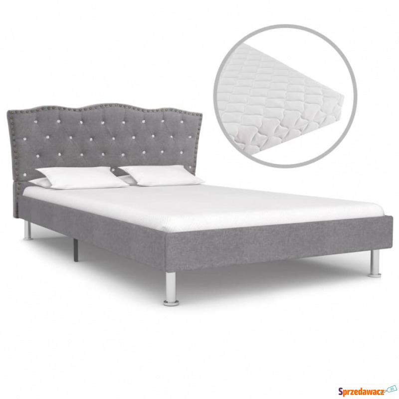 Łóżko z materacem, jasnoszare, tkanina, 140 x... - Łóżka - Pilchowo