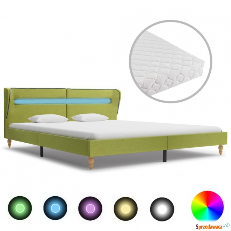 Łóżko LED z materacem, zielone, tkanina, 160 x... - Łóżka - Lędziny