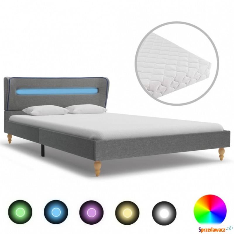 Łóżko LED z materacem, jasnoszare, tkanina, 140... - Łóżka - Suwałki