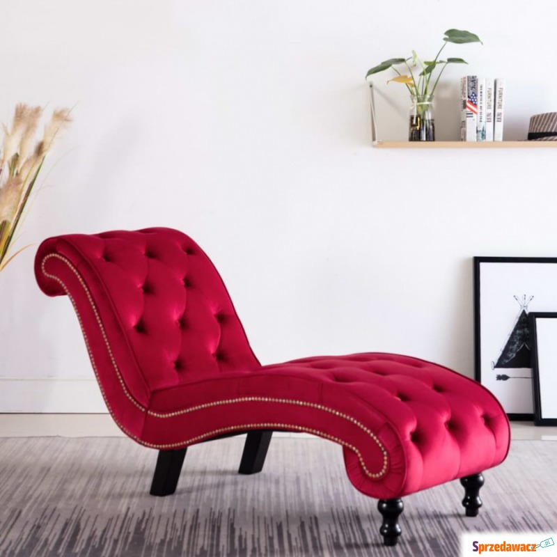 Szezlong, czerwony, tapicerowany aksamitem - Sofy, fotele, komplety... - Czarne