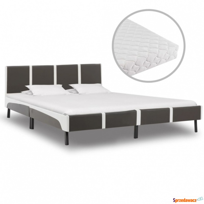 Łóżko z materacem, szaro-białe, ekoskóra, 160... - Łóżka - Puławy