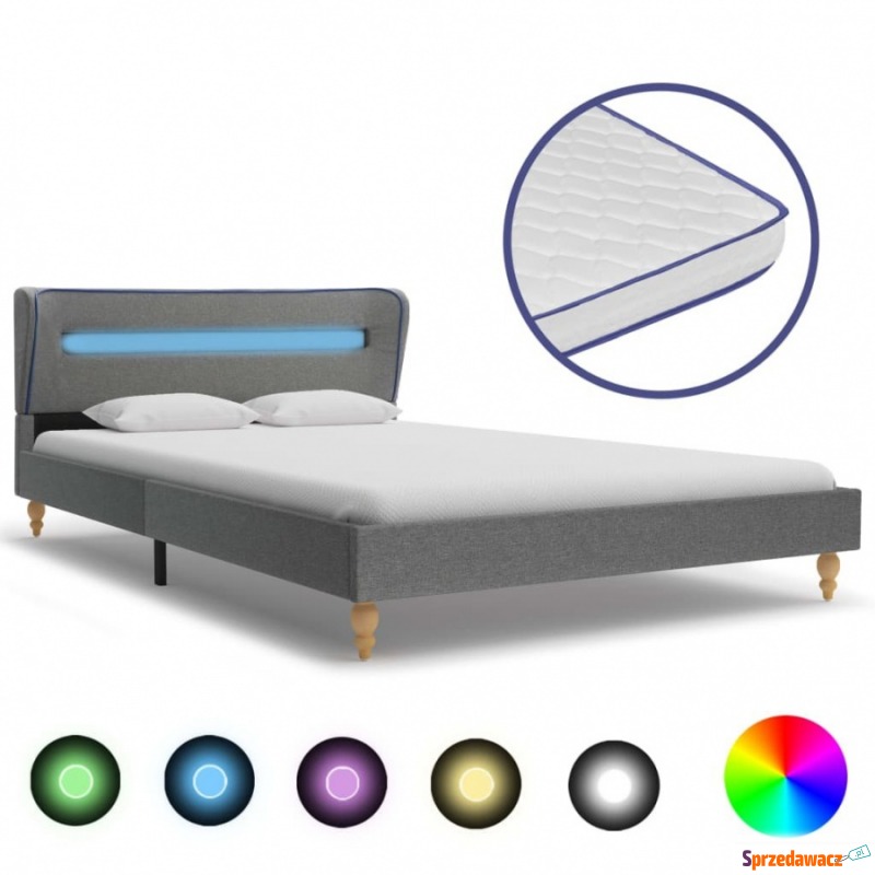 Łóżko LED z materacem memory, jasnoszare, tka... - Łóżka - Świnoujście