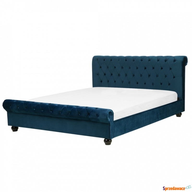 Łóżko welurowe 160 x 200 cm niebieskie AVALLON - Łóżka - Grudziądz