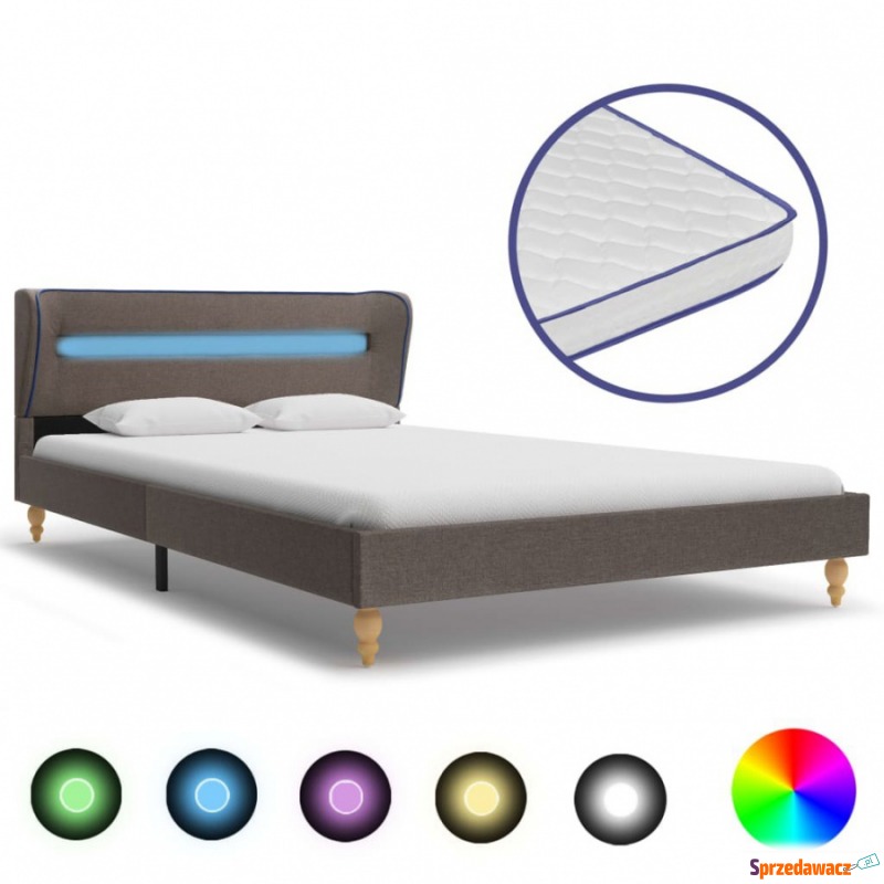 Łóżko LED z materacem memory, taupe, tkanina,... - Łóżka - Leszno