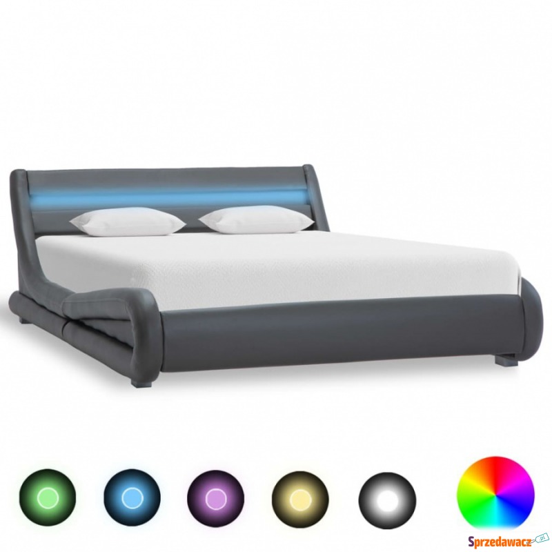 Rama łóżka z LED, szara, sztuczna skóra, 140 x... - Stelaże do łóżek - Czarne