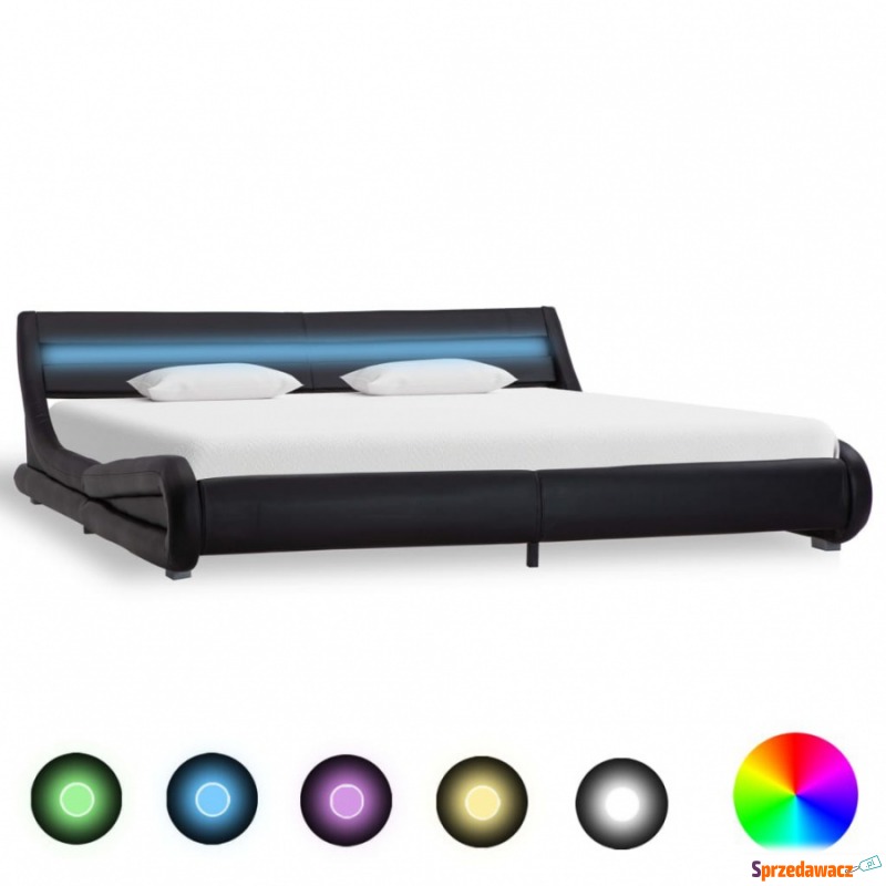 Rama łóżka z LED, czarna, sztuczna skóra, 180... - Stelaże do łóżek - Grójec
