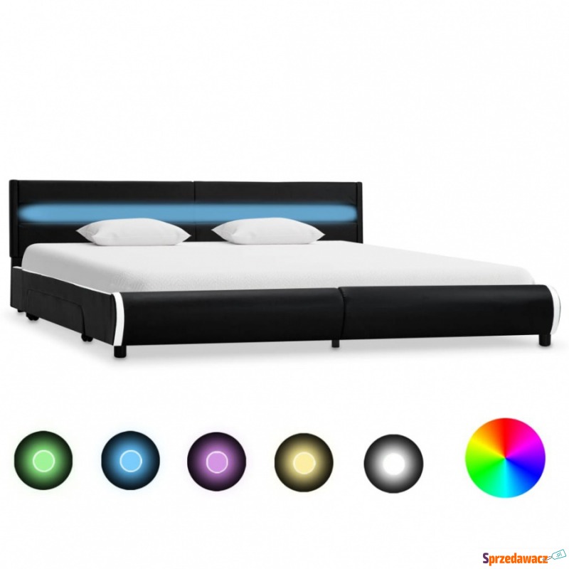 Rama łóżka z LED, czarna, sztuczna skóra, 180... - Łóżka - Busko-Zdrój