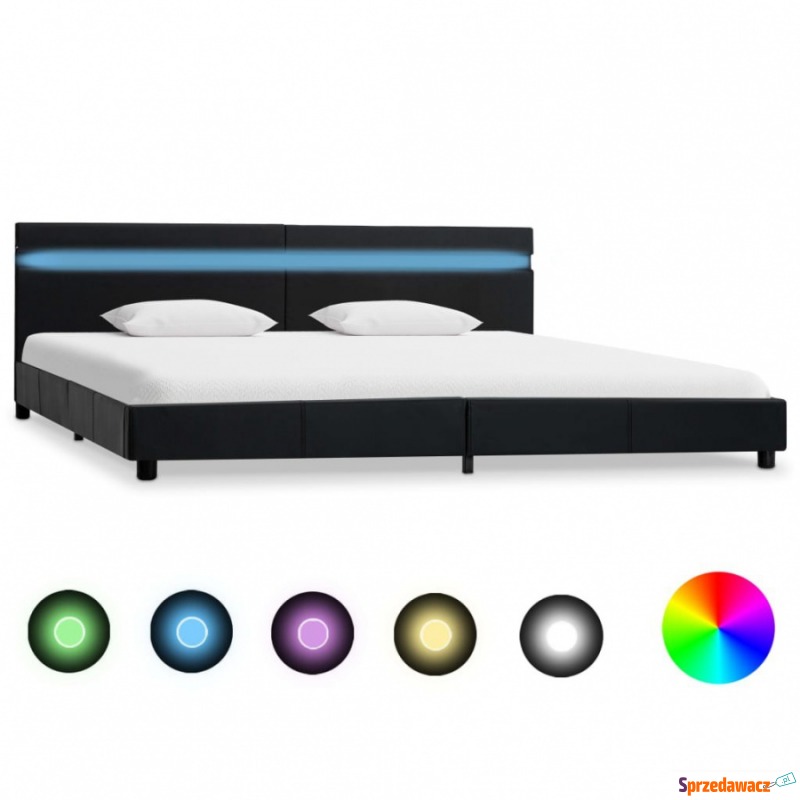 Rama łóżka z LED, czarna, sztuczna skóra, 180... - Stelaże do łóżek - Nowy Dwór Mazowiecki