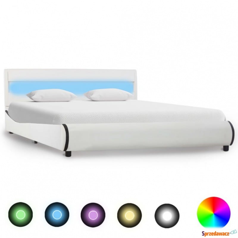 Rama łóżka z LED, biała, sztuczna skóra, 160... - Łóżka - Brodnica