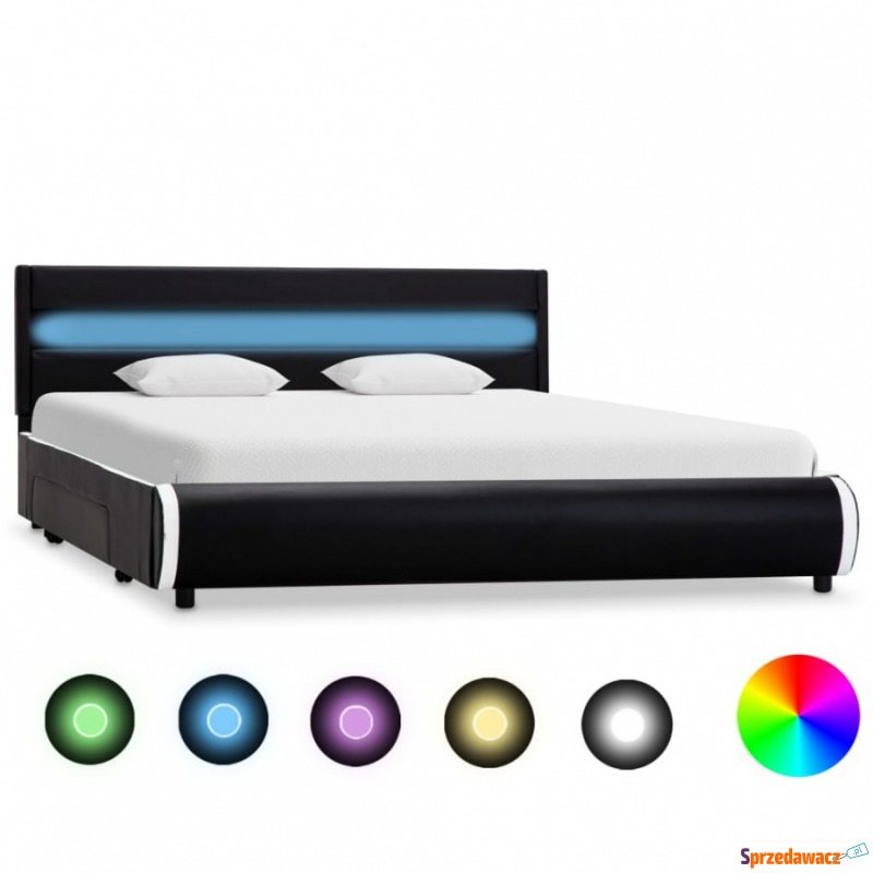 Rama łóżka z LED, czarna, sztuczna skóra, 120... - Łóżka - Korytowo