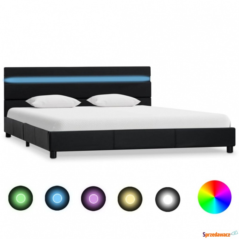 Rama łóżka z LED, czarna, sztuczna skóra, 160... - Stelaże do łóżek - Skierniewice