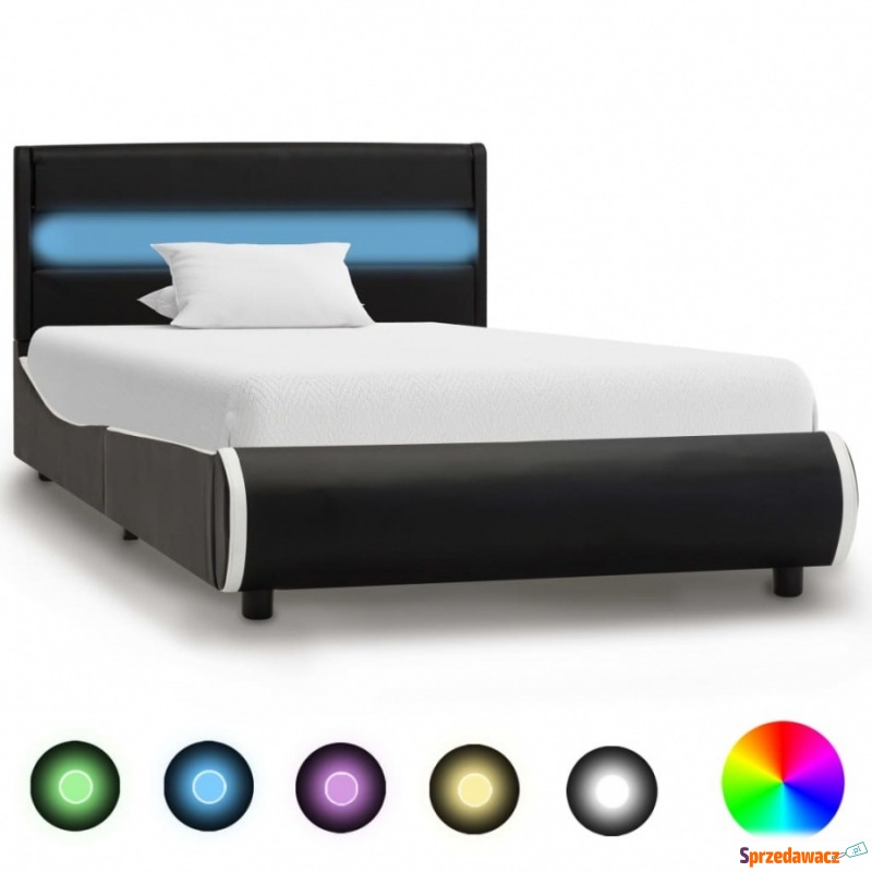 Rama łóżka z LED, czarna, sztuczna skóra, 90 x... - Łóżka - Mrągowo