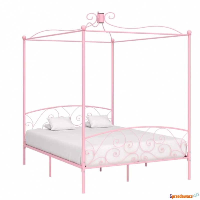 Rama łóżka z baldachimem, różowa, metalowa, 1... - Łóżka - Bielsko-Biała
