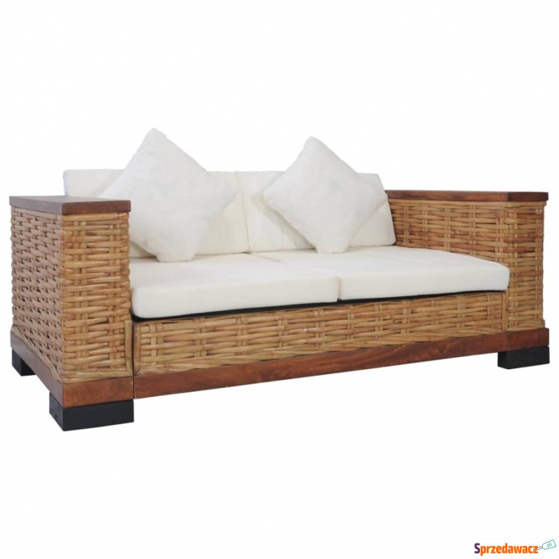 2-osobowa sofa z poduszkami, brązowa, naturalny... - Sofy, fotele, komplety... - Bełchatów