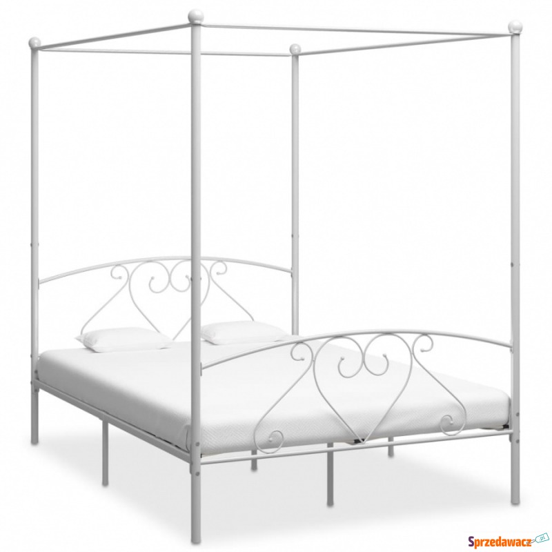 Rama łóżka z baldachimem, biała, metalowa, 160... - Łóżka - Siemianowice Śląskie