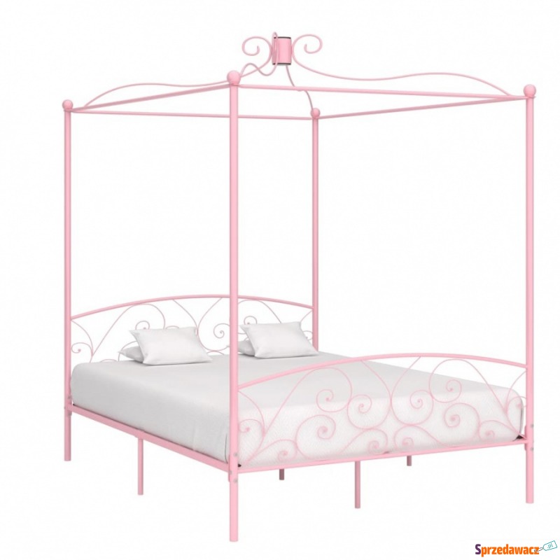 Rama łóżka z baldachimem, różowa, metalowa, 1... - Łóżka - Rybarzowice