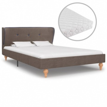 Łóżko z materacem, taupe, tkanina, 120 x 200 cm