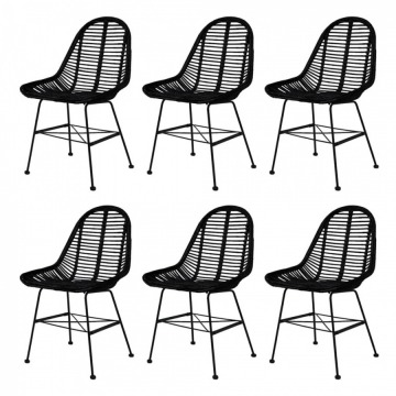 Krzesła rattanowe naturalne ogrodowe 6 szt. czarne