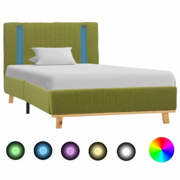 Rama łóżka z LED, zielona, tapicerowana tkaniną, 100 x 200 cm