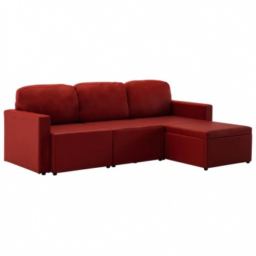 3-osobowa, rozkładana sofa modułowa, czerwona, sztuczna skóra